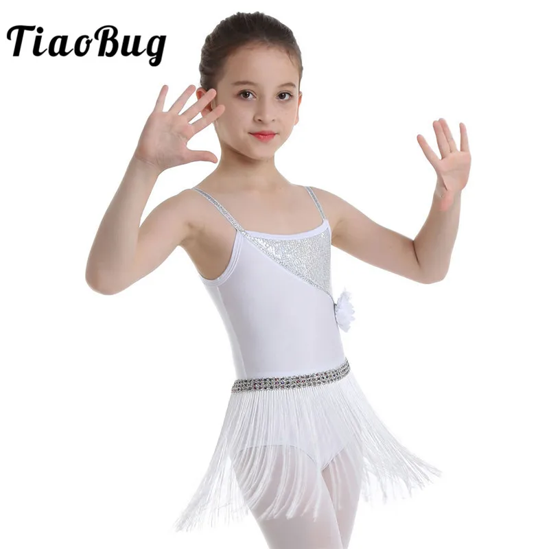 TiaoBug/детское блестящее платье с блестками для латинских танцев трико кисточками