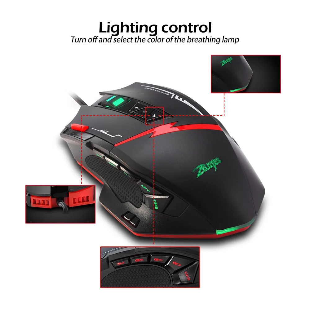 Zelotes C15 игровая мышь 7000 dpi 13 программируемых кнопок RGB светодиодный настраиваемый