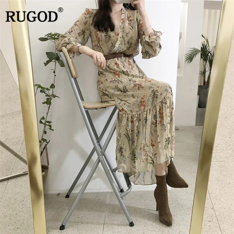 Женское длинное платье с v образным вырезом RUGOD Пляжное Платье макси