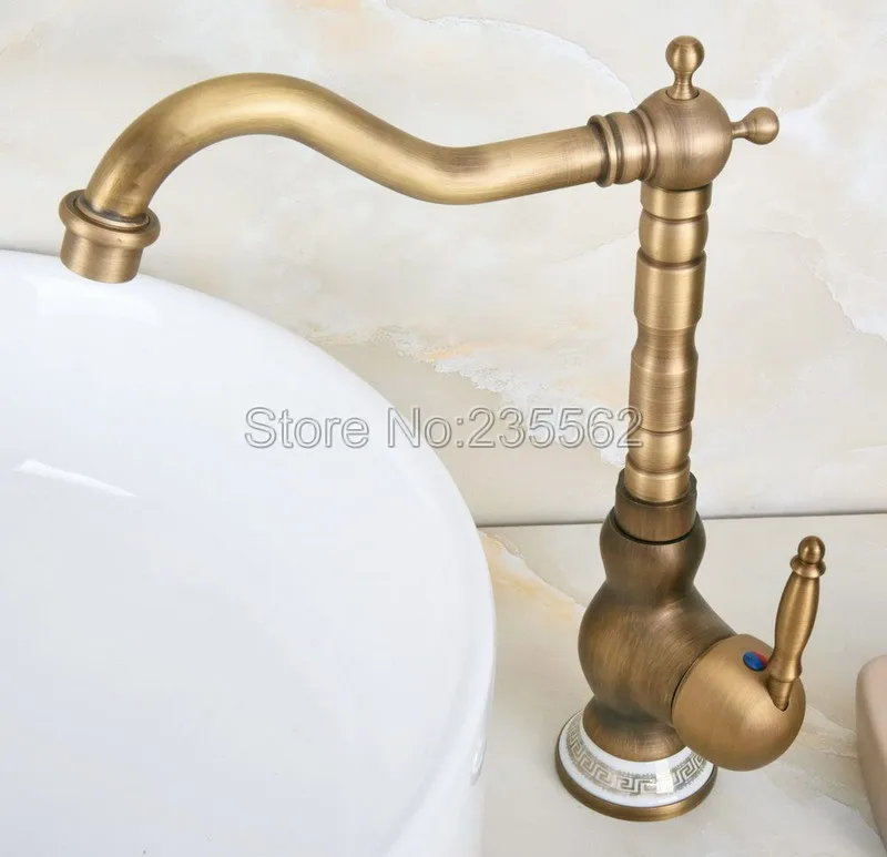 

Antique Brass Single Handle Cold and Hot Water Kitchen Faucet Swivel Spout Faucets Washbasin Mixer Sink Taps Lnf611
