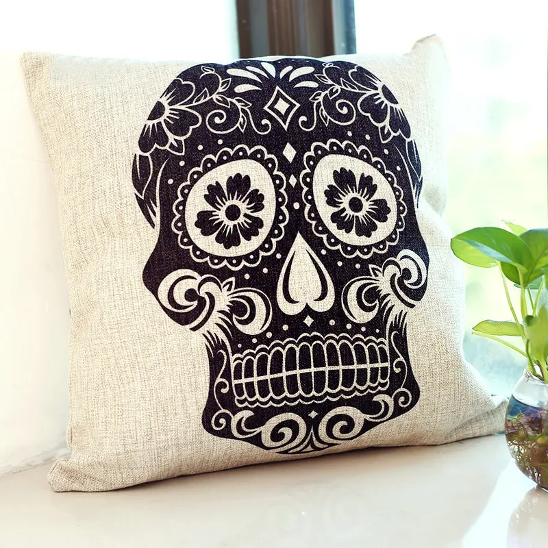 LOVE AND Cute Skull Vintage Linen Cotton Throw Pillow Case Sofa Bed Home Decor Cushion Cover|cover foot|cushion covercushion cover pillow |
