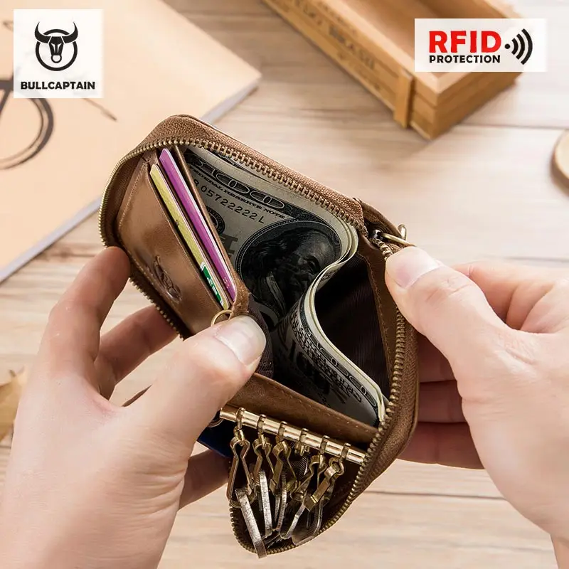 Кошелек для ключей из натуральной кожи мужчин и женщин унисекс RFID Блокировка
