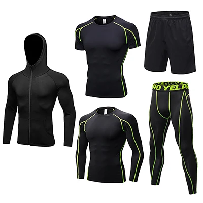 Black green line YEL мужской дышащий спортивный костюм для фитнеса, баскетбола, футбола, тенниса, фитнеса, спортзала, плотный спортивный костюм для мужчин, набор для бега - Цвет: Black green line