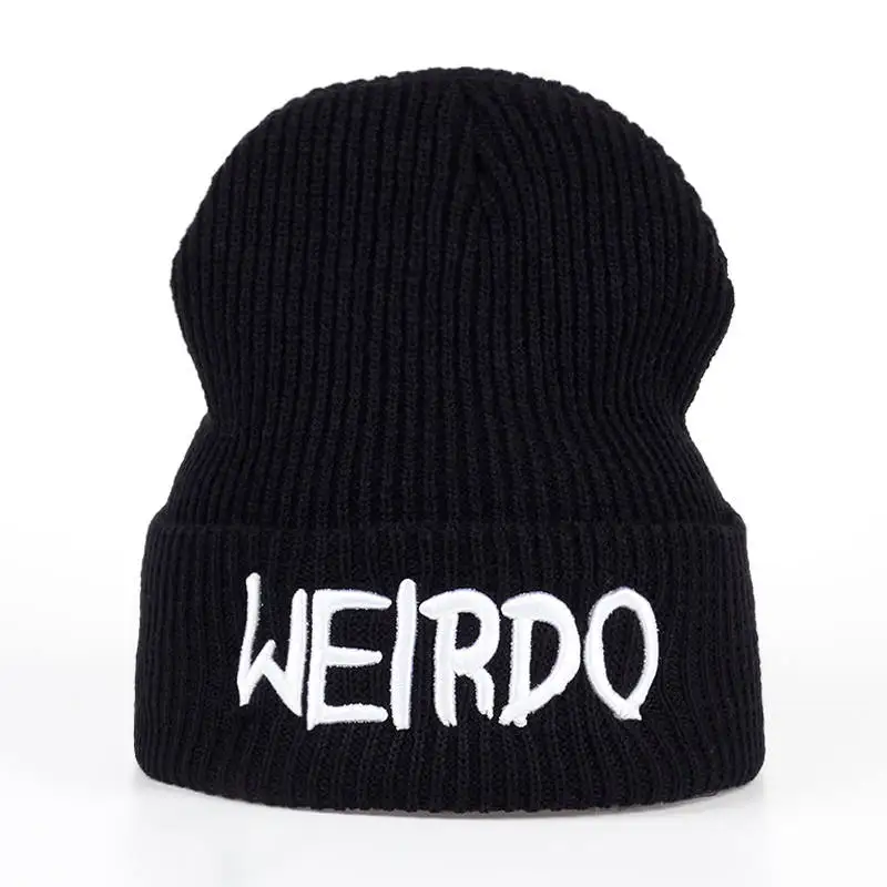 Модная зимняя вязаная шапка с вышивкой WEIRDO для мужчин и женщин; брендовая вязаная шапка для мальчиков и девочек; Casquette Beanies; шапки - Цвет: Черный