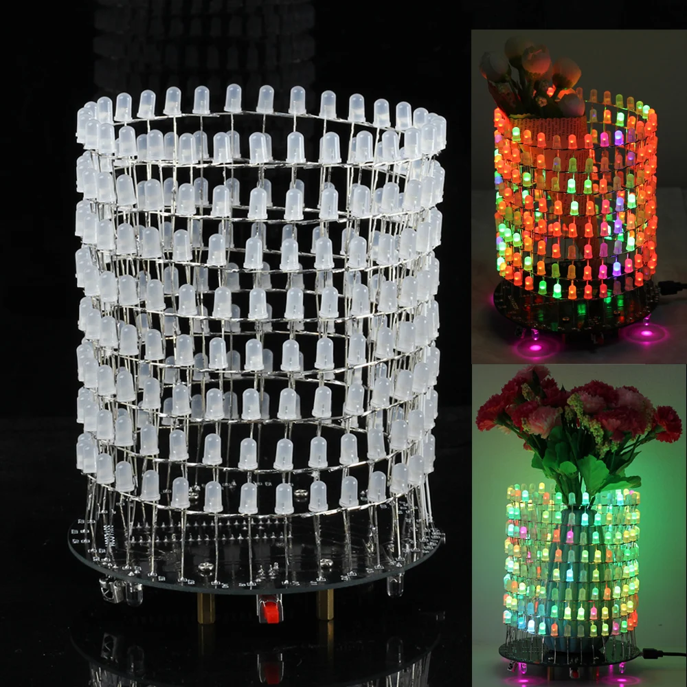 Красочный RGB светильник мечты круг 5 мм светодиодный DIY комплект светильник Куб DIY комплект с корпусом музыкального спектра модуль 8x32 точечная Матрица для подарка
