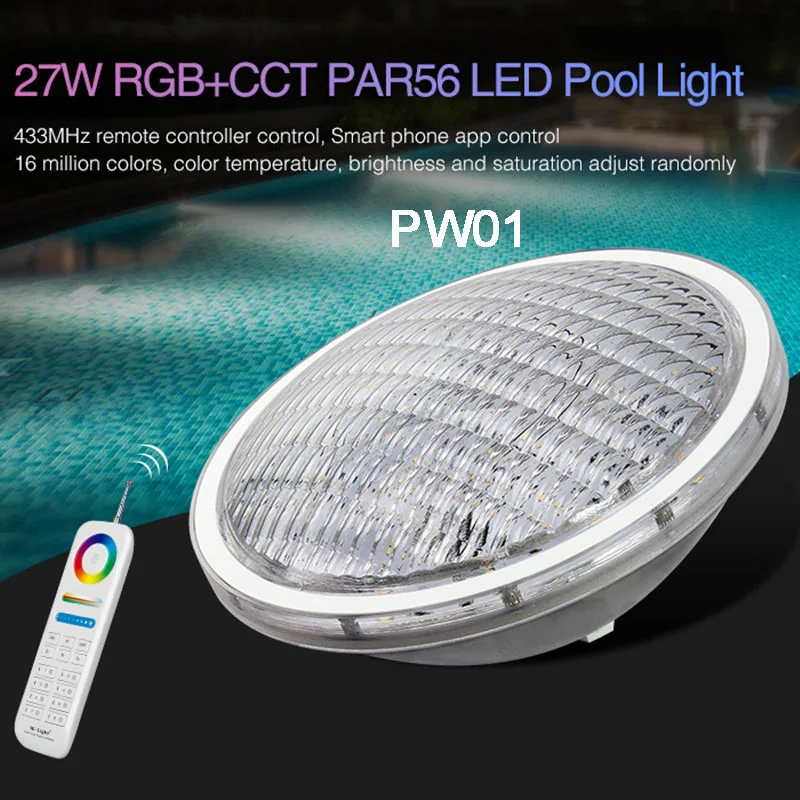 PW01 27W Miboxer AC12V/DC12-24V IP68 Подводный 9 Вт/15 Вт/27 Вт RGB+ CCT настенный подводный светильник 27 Вт PAR56 Светодиодный светильник для бассейна; 433 МГц шлюз - Испускаемый цвет: PW01 27W