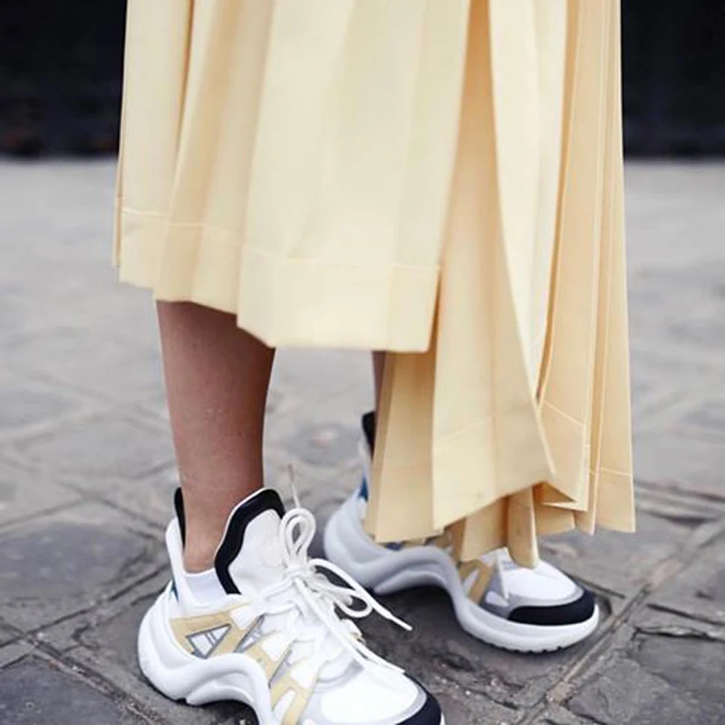 Women Sneakers Mixed Color Lace Up Platform Shoes 2019 Couple Street Style Daddy | Обувь