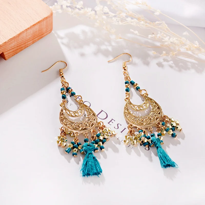 Винтажные богемные красочные бусины серьги jhumka для женщин этнические резные