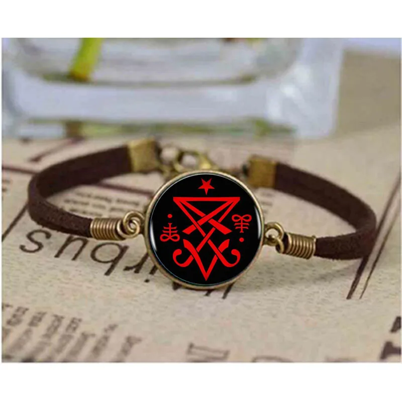 Бронзовый оккультитистический Sigil of Lucifer сатанический браслет массивные
