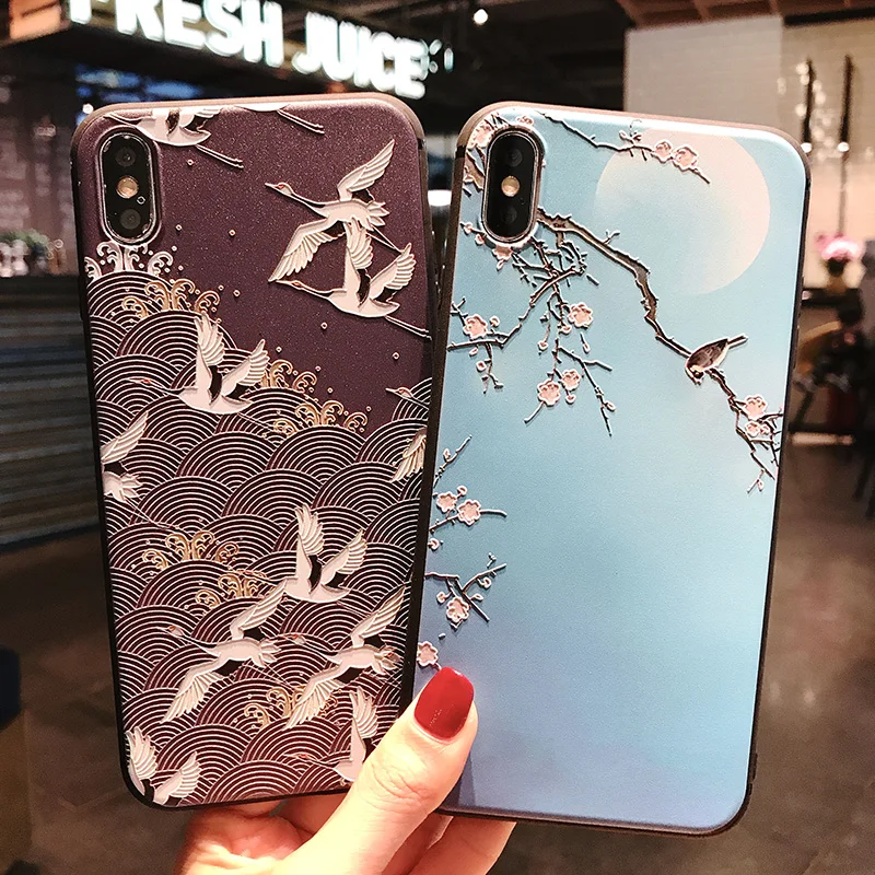 3D с тиснением и изображением чехол для iPhone X XS Max 8 7 6 S Plus класса люкс узором Мягкий