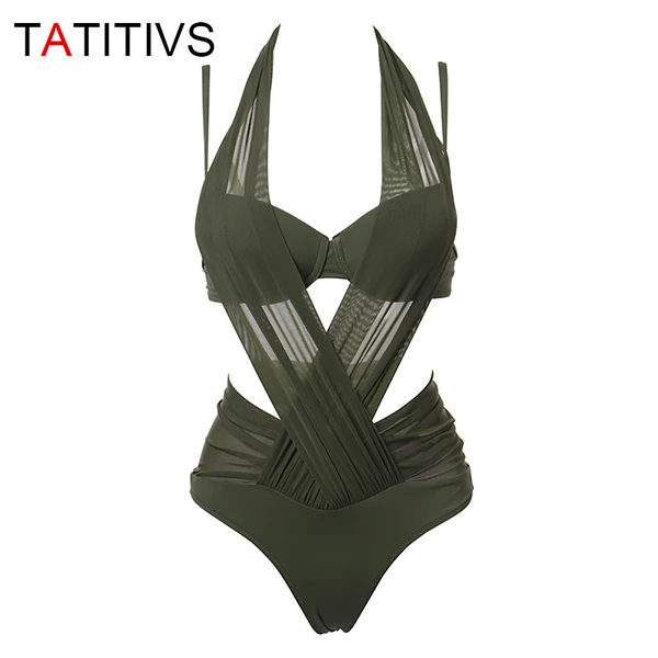 Army Green TATITIVS, бикини, женский, пуш-ап, купальник,, новинка, сексуальный, сетка, из кусков, бикини, набор, высокая талия, купальник, купальники, XL T189-68 - Цвет: Army Green