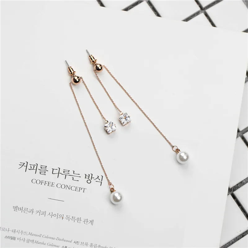 52 rose gold color MENGJIQIAO корейский тренд микро инкрустация циркония круг уха линия длинные серьги для женщин Элегантный кисточкой Pendientes Oorbellen - Окраска металла: 52 rose gold color