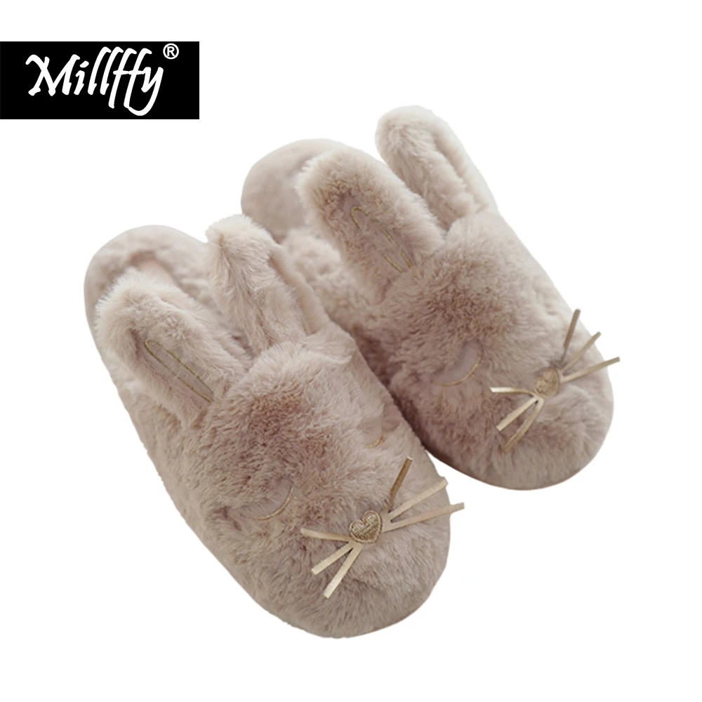 Полупаковка нескользящих пушистых плюшевых тапочек Millffy rabbit cartoon|half slippers|rabbit
