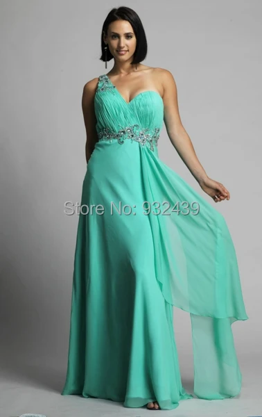 A Line One Shoulder Long Party Dresses Evening Gowns With Ruched Bodice Floor Length Crystals Plus Size Chiffon Prom Dress | Свадьбы и