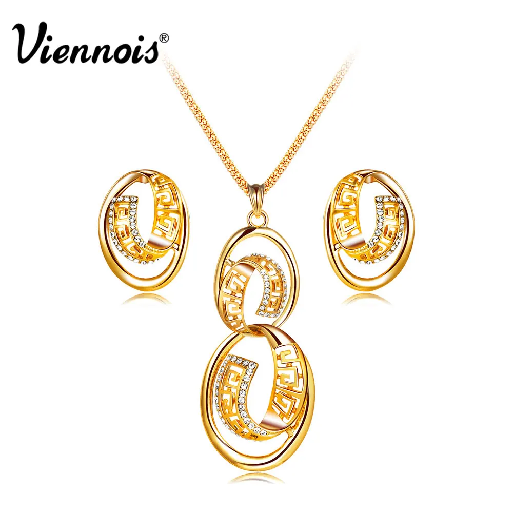 Viennois модный набор украшений для женщин Стразы Круглый крученый кулон ожерелье и
