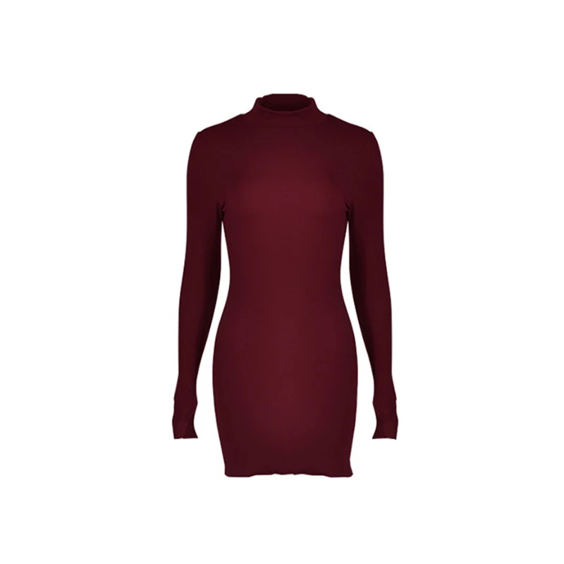 High Quality Women Dress Plus Size Winter Dresses Female Tight Bodycon Long Sleeve Clothing Streetwear Turtleneck Sexy | Женская одежда