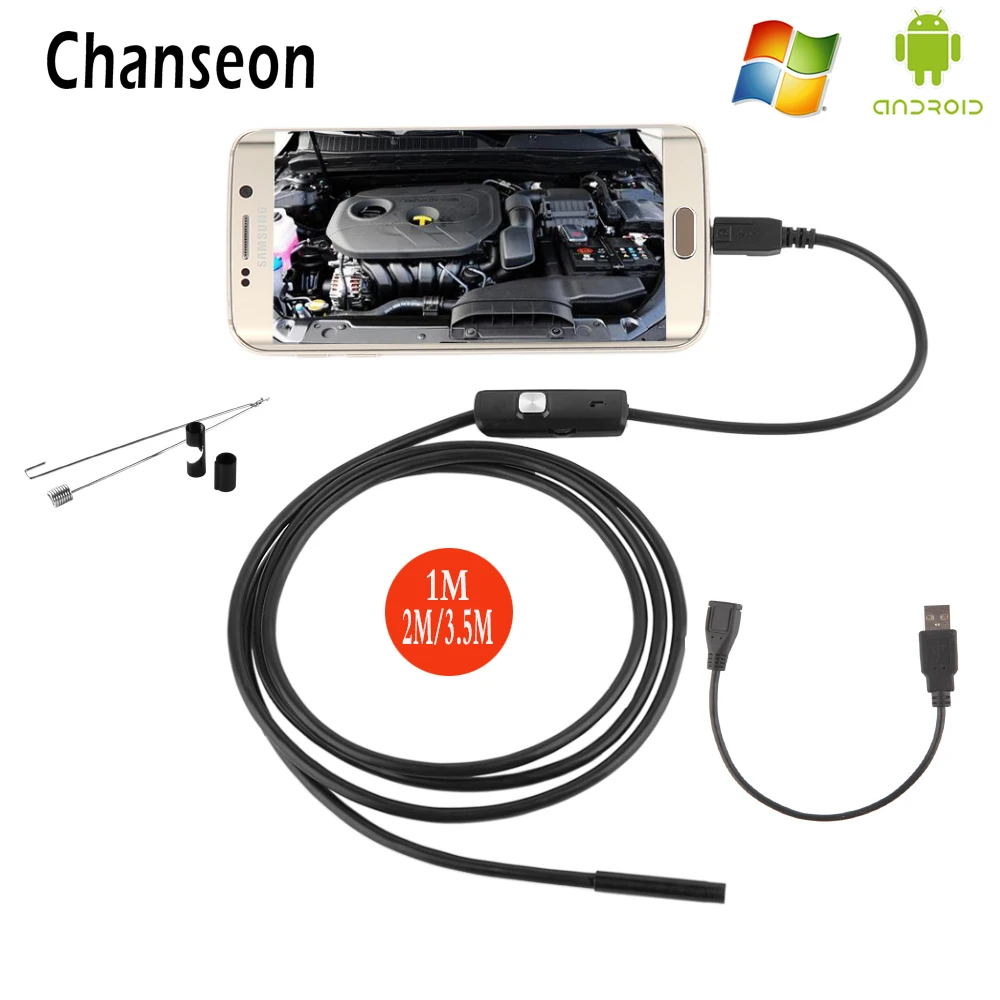 Эндоскоп водонепроницаемый 7 мм объектив Android телефон IP67 1 м 2 3 5 USB OTG эндоскоп мини