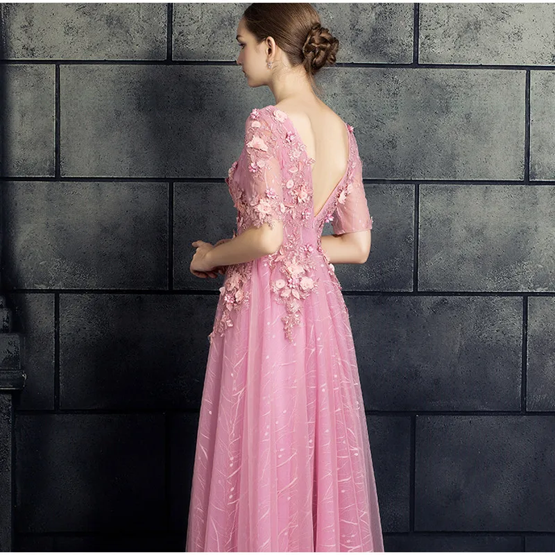 Сексуальное вечернее платье с v образным вырезом Robe De Soiree Abendkleider розовое Тюлевое
