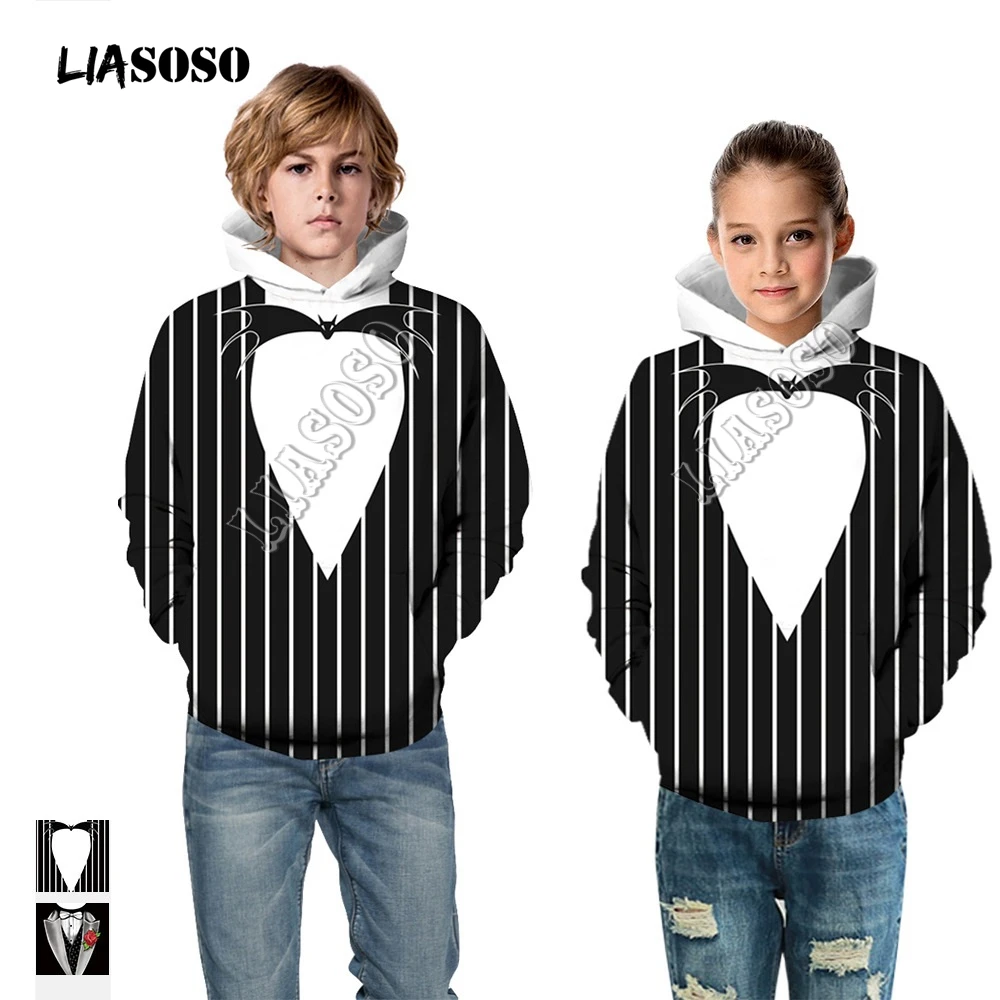 LIASOSO/модные детские толстовки Толстовка в полоску с 3D принтом черного кота для