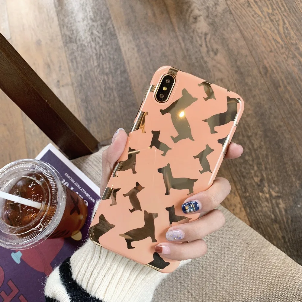 Fashion Gold Stamping Cartoon Lovely Dogs Soft IMD Phone Back Cover Cases For iPhone 6 6S 7 8 Plus X XS Max XR Pets Case |