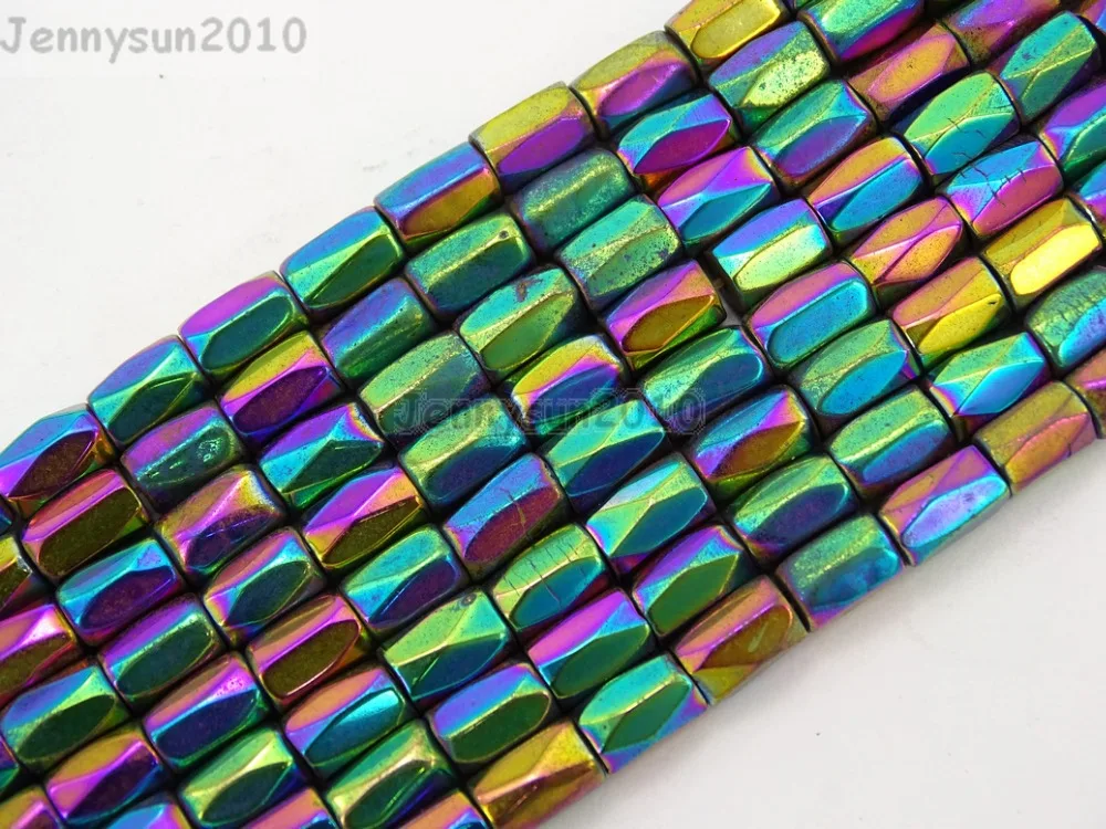 

Natural Metallic Multi-Colored Hematite Gems stone Faceted Tube Beads 5x8mm for Jewelry Making Crafts 10 Strands/Pack