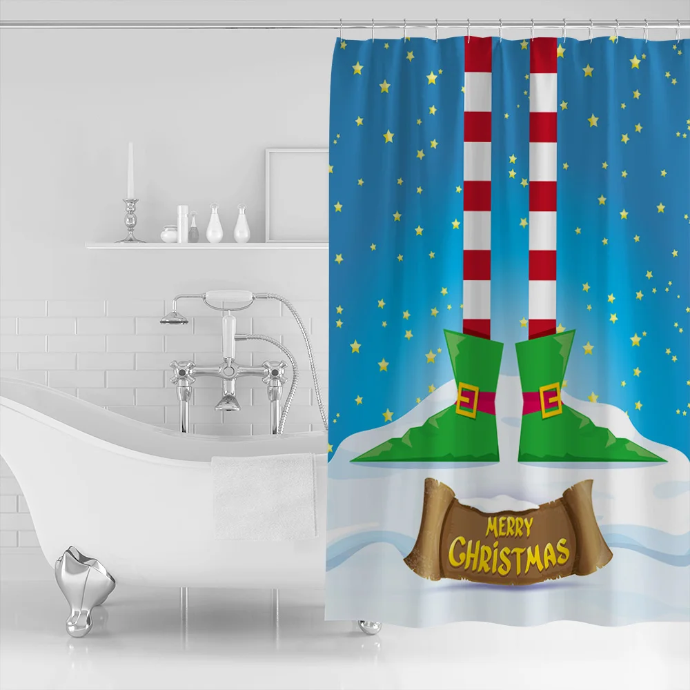 SHOWHOME Shower Curtain Christmas Festival Cartoons Happy Snow Alphabet Children Bathroom Decoration | Дом и сад