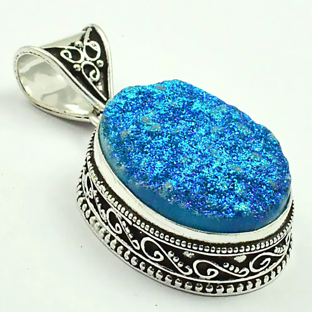 

Titanium Druzy Pendant Silver Overlay over Copper , 48 mm, P4773