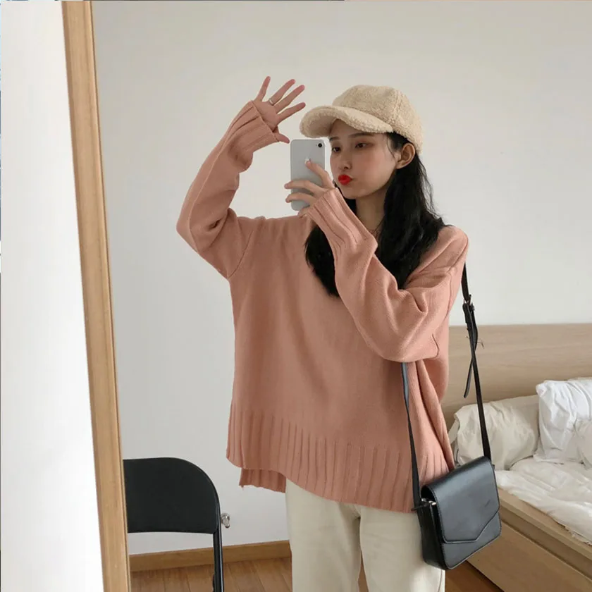 2019 Autumn New Women's Pullovers Sweater O-neck Solid Loose Full Sleeve Korean Simple Fashion Casual Style Hot Sale T97213D | Женская