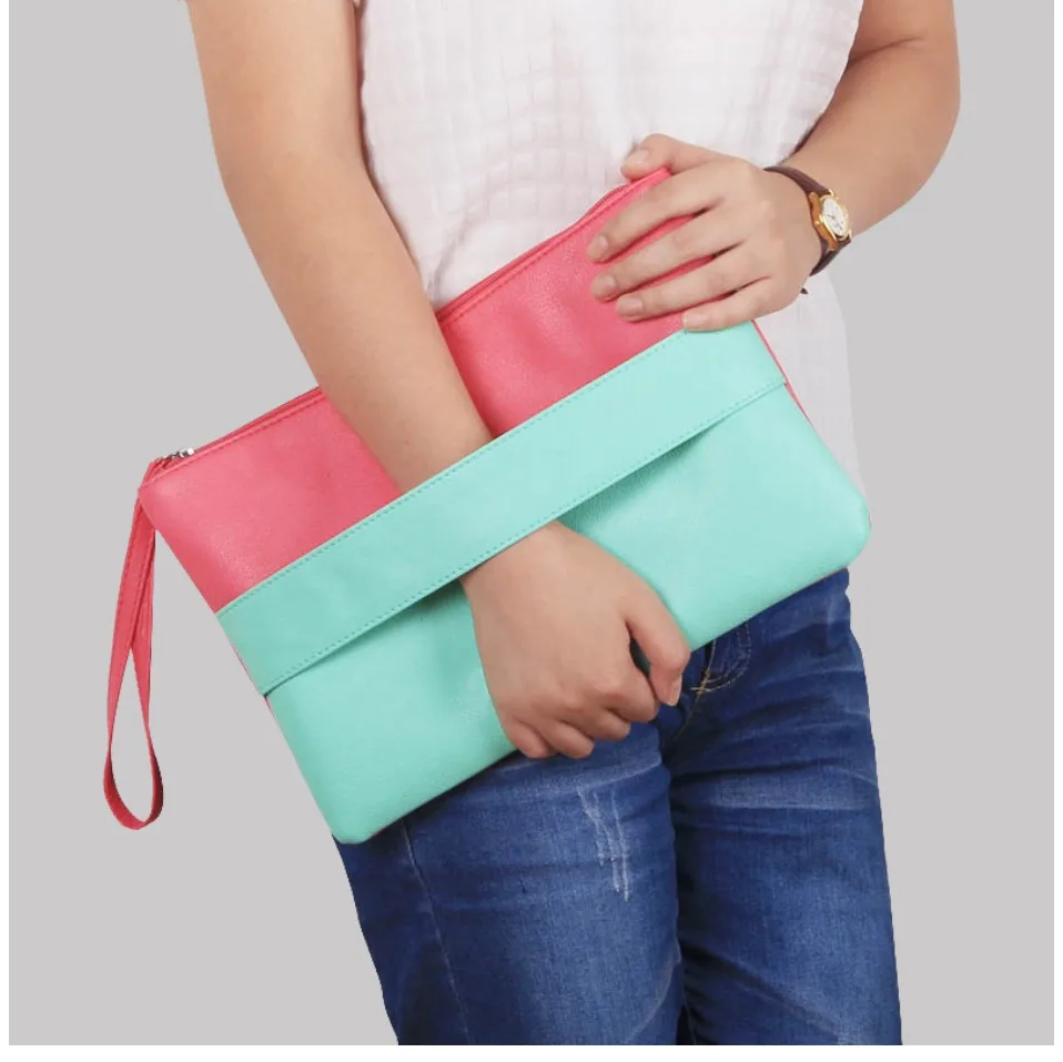 Женская кожаная сумка конфетного цвета, повседневные клатчи, сумочка Bolsa Feminina, сумки на ремешках, женские повседневные Лоскутные клатчи на ремешке