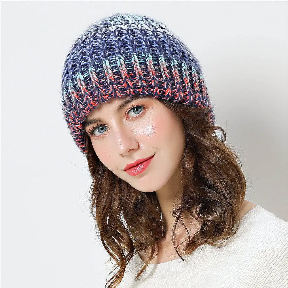 Зимние женские шапки gorros, цветные громоздкие шапочки для девочек, утолщенная женская шапка, вязаная шапка skullies Beanies - Цвет: D