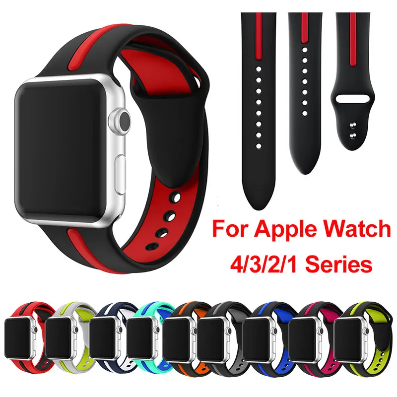 Силиконовый ремешок в полоску для Apple Watch Sport Correa Loop Band Замена iwatch IOS Smartwatch серия