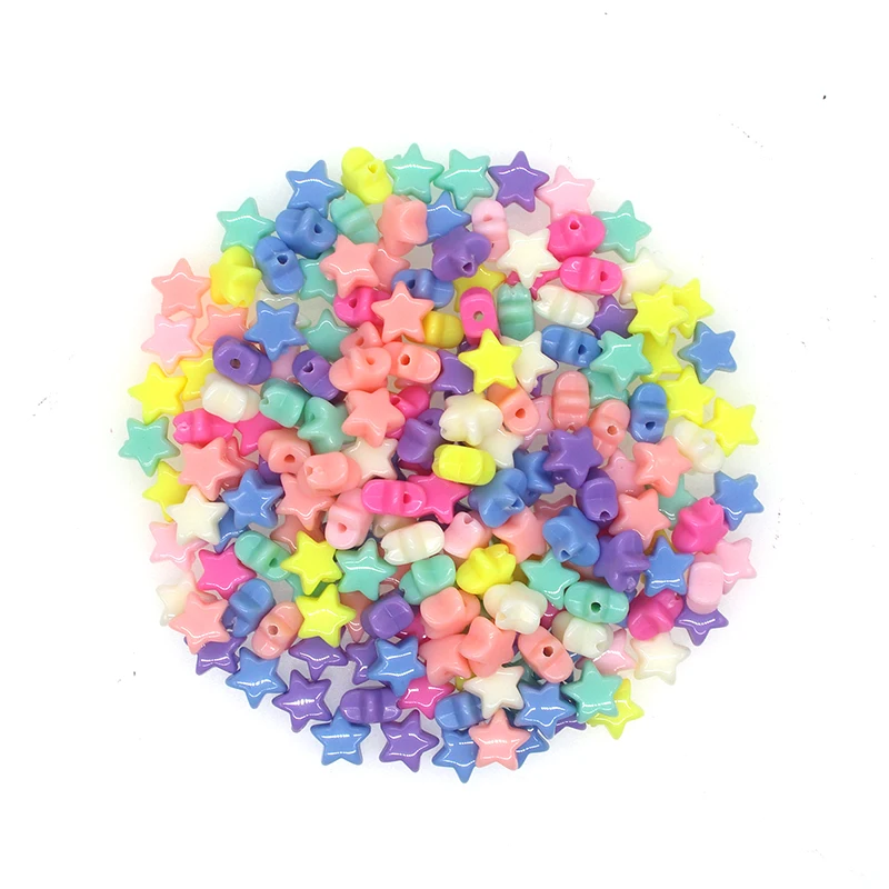 

100pcs/lot 11mm Big Hole Star Shape Spring Color Acrylic Beads Scrapbook Sewing Buttons DIY Material Findings BD0015