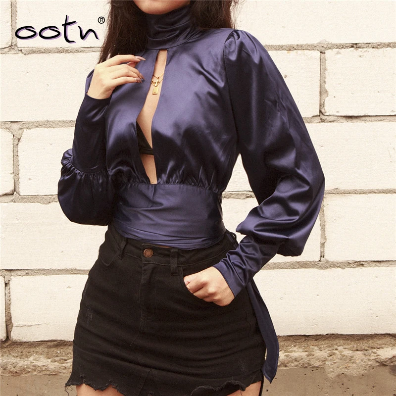 Женская шелковая блузка bput винтажная укороченная с длинными рукавами и открытой