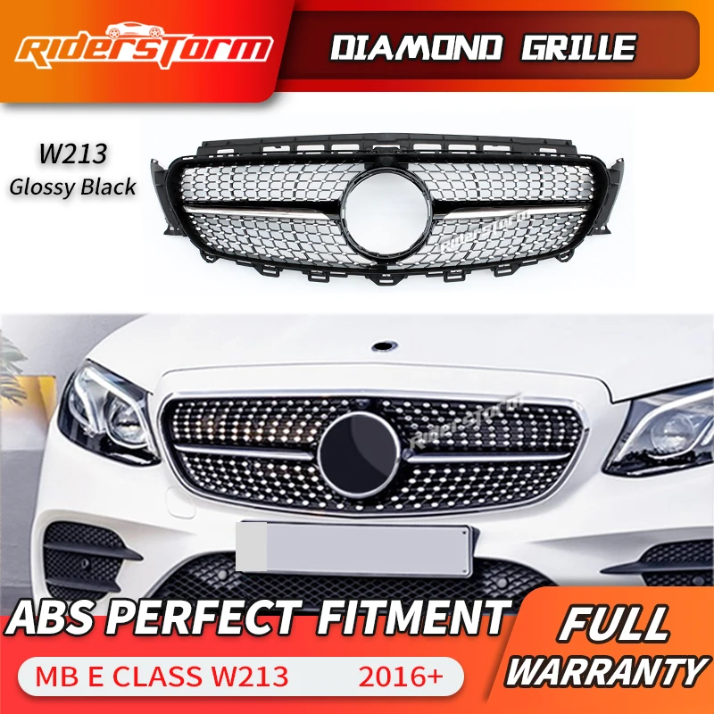 For E Class Grill W213 Diamond Grille Front Mesh Auto Part E200 E250 E300 2016 2018 front grille bumper grill|Гоночные решетки| |