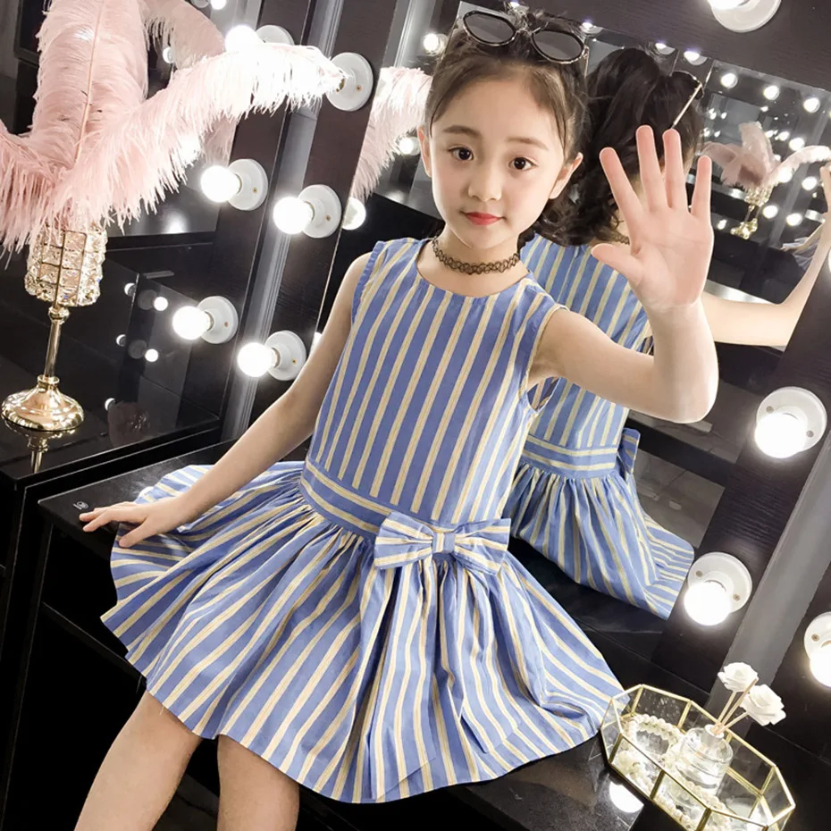 Dress For Girls Casual Style Summer Girl Striped Teenage Kids Costume 6 8 10 12 13 14 Year | Детская одежда и обувь