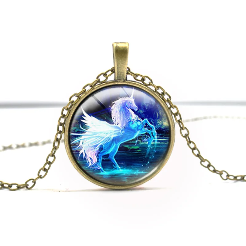 Новый единорог с радужным кабошоном тибетская Серебряная стеклянная цепочка