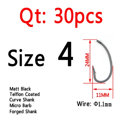 G Size 4 30pcs ICERIO 30 шт./упак. Высокое качество матовый черный Pop up крючок для ловли карпа тельфлон игла покрытая острый кривой для рыбалки на карпа, gnippen крючки - Цвет: G Size 4 30pcs