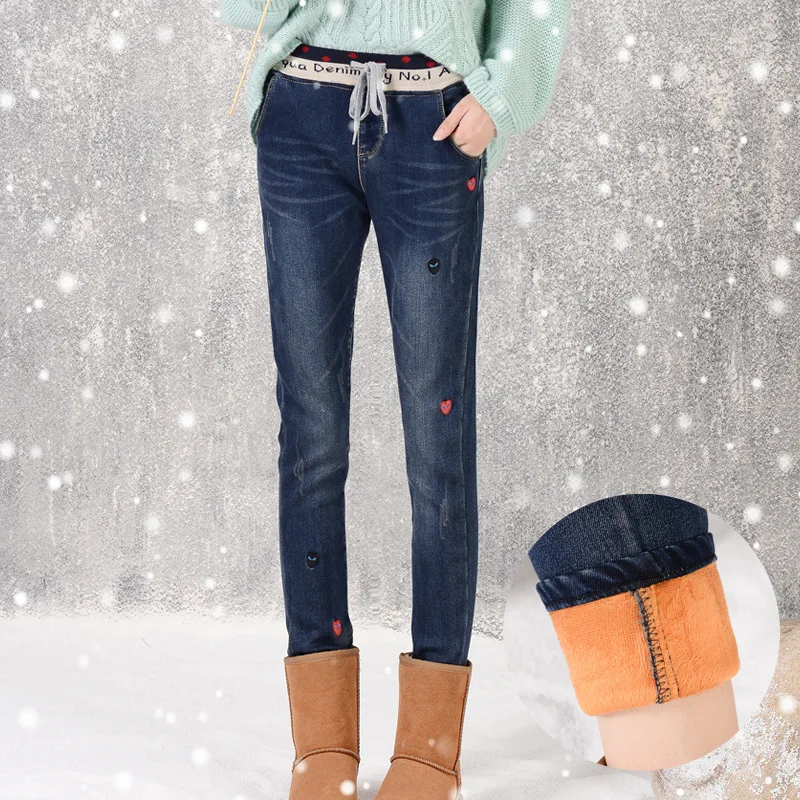 Зимние теплые джинсы для женщин 2017 новые женские узкие брюки девушек плюс размер