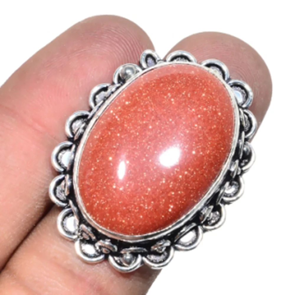 

Sun Stone Ring Silver Overlay over Copper, USA Size 8.5 , R4902