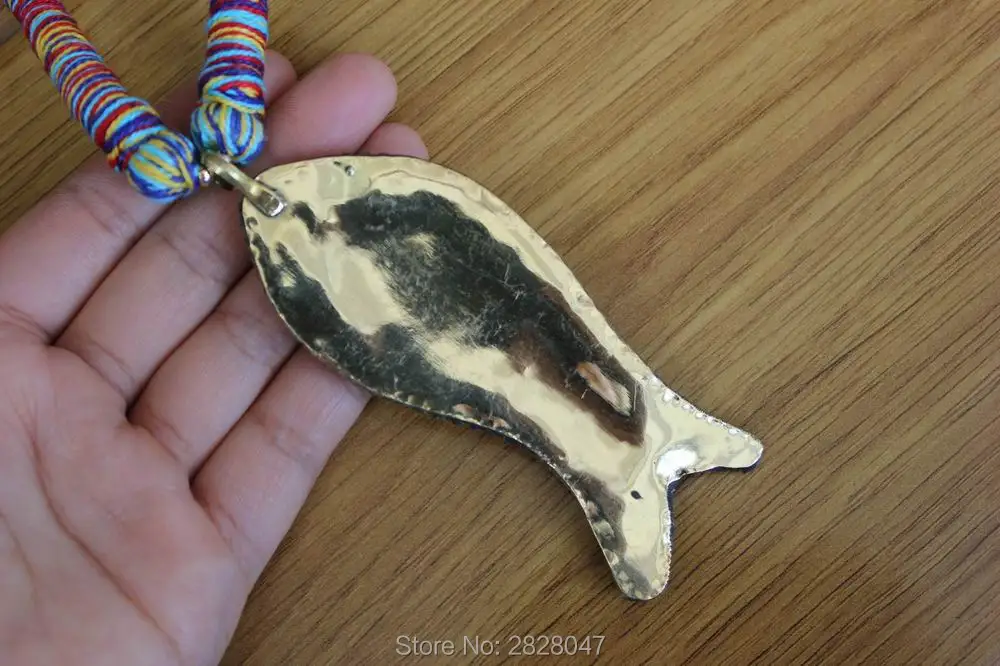 Женское ожерелье ручной работы с узелком NK002 большой рыбкой в тибетском