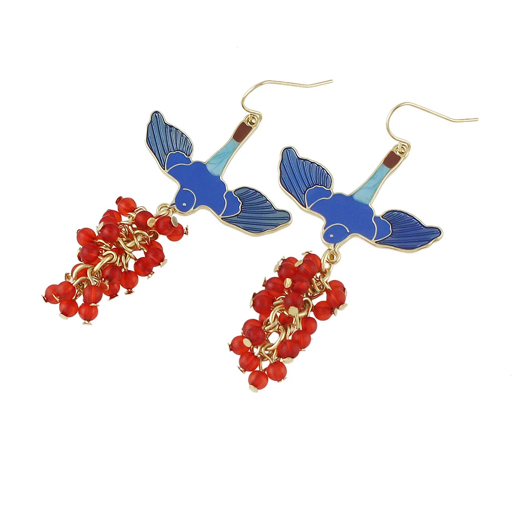 Jufee Party Earrings Bohemian Jewelry Blue Enamel Red Beads Swallow Bird Drop Hanging Fashion Accessories|party earrings|earrings bohemianhanging