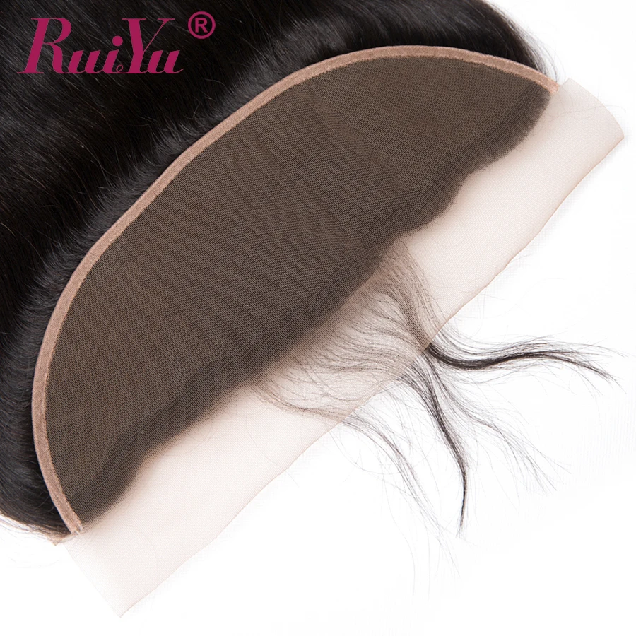 RUIYU перуанские прямые волосы кружевное лобное Закрытие от уха до швейцарские