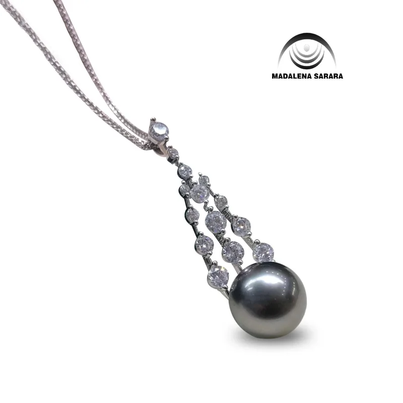 

MADALENA SARARA 9.5mm AAA Akoya Pearl Perfect Round Simple Style Sterling Silver 925 Chain Necklace AAAA CZ inlaid