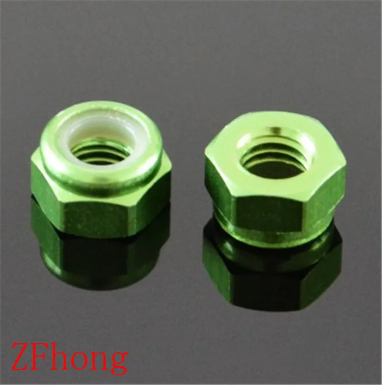 

100pcs M2 M3 M4 M5 Green Anodized Aluminum Nylon Lock Nut For RC Buggy Racing Car