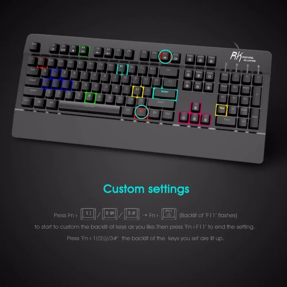 РК pro104 LED Подсветка Механическая игровая клавиатура 104 ключей N Key Rollover клавиатуры