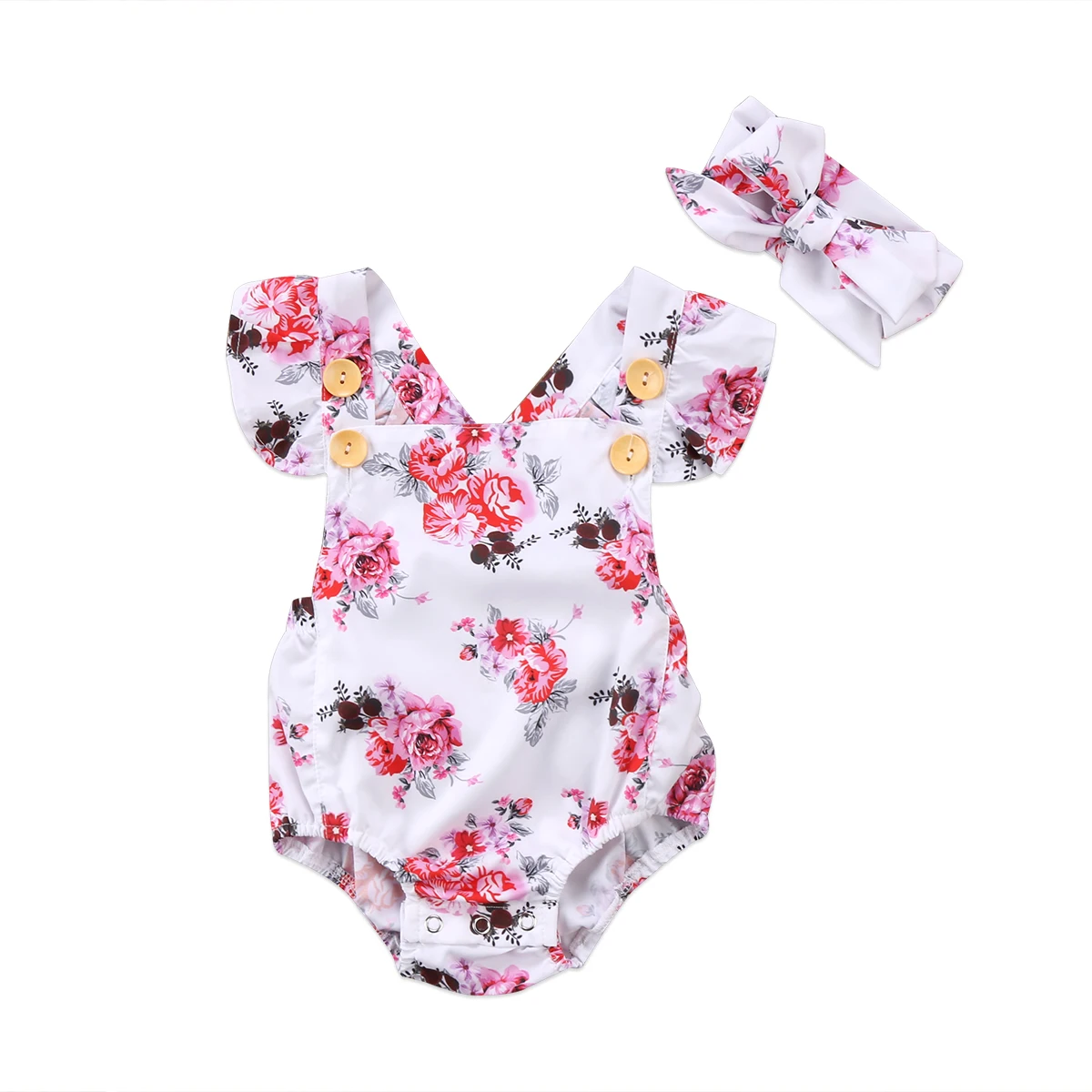 Модная одежда для малышей 2018 г. Детский комбинезон с цветочным узором и оборками