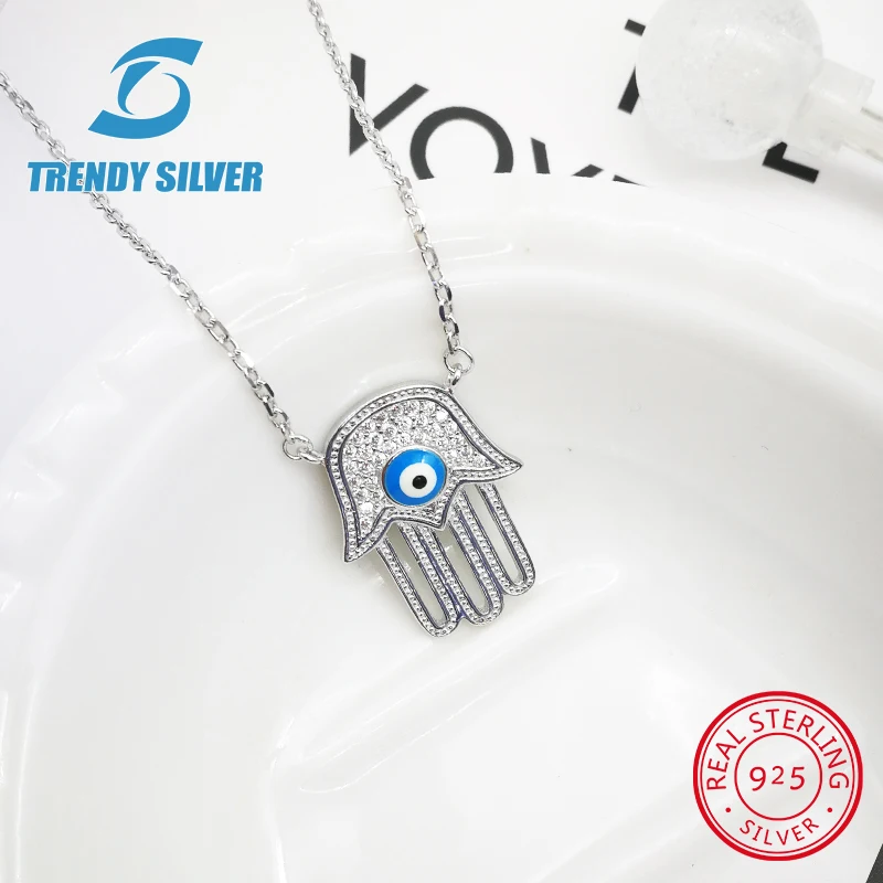925 серебро Lucky Hamsa ожерелье с дизайном рука кулоны Фатима для женщин хорошее