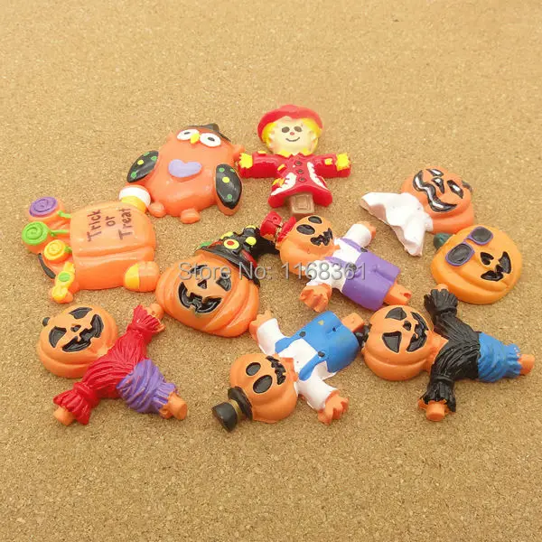 5 шт./лот украшение для волос из смолы с плоской спинкой Хэллоуина тыквы каракули
