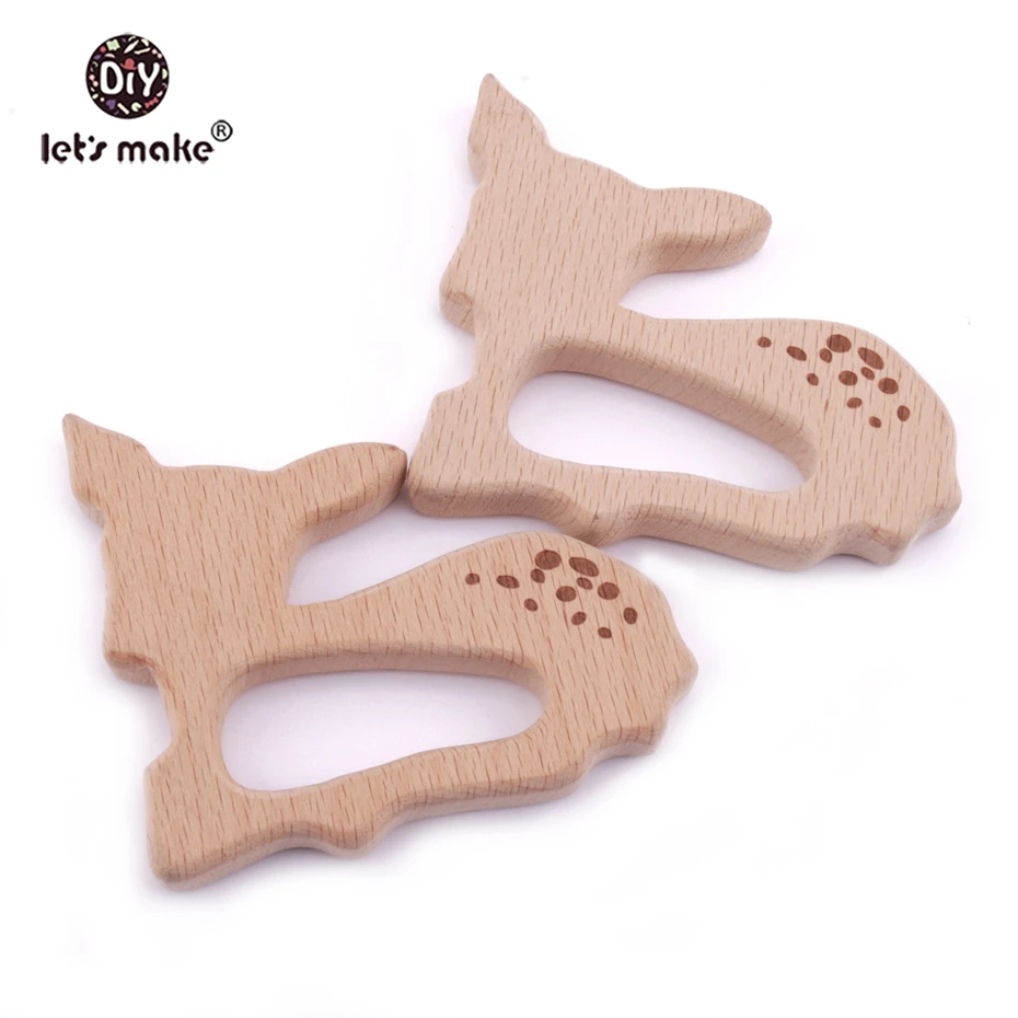 Let's make Beech Wooden Teether 10pcs Aniamls Sika Deer Timber Customizable Food Grade Wood Teething Roe Bambi Baby Teether