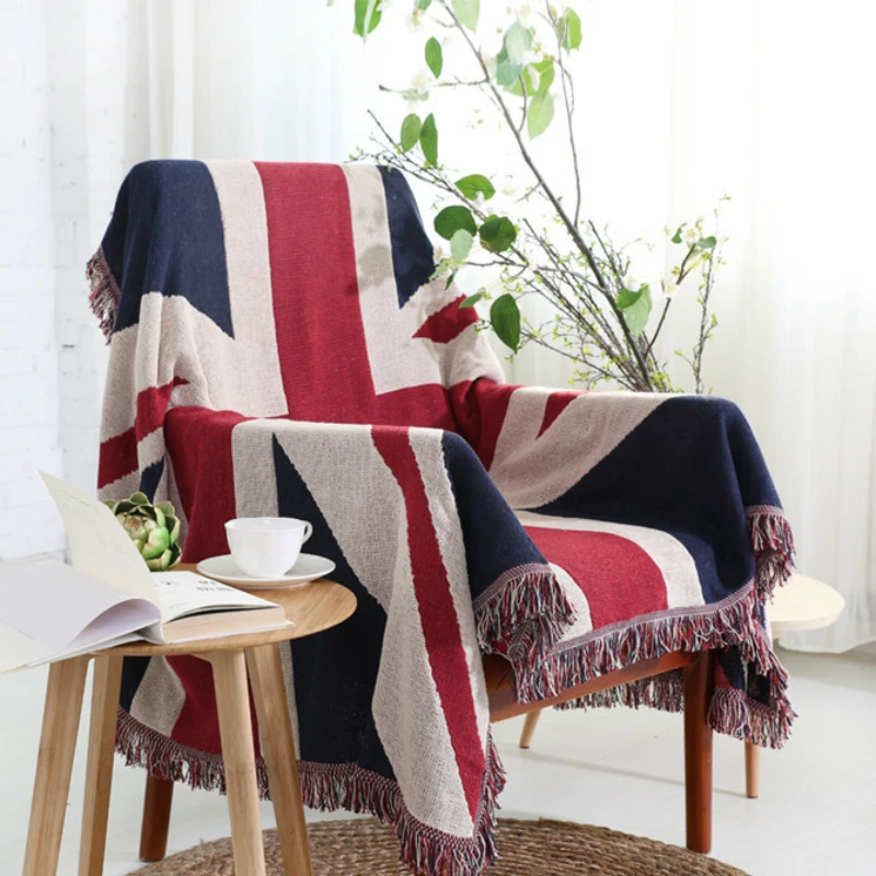 

Cotton retro British flag sofa blanket word flow Sumi decorative blanket on bed pad variety function knitting sofa throw home